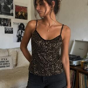 Carmen Marc Valvo Bronze Sequin Camisole Top S